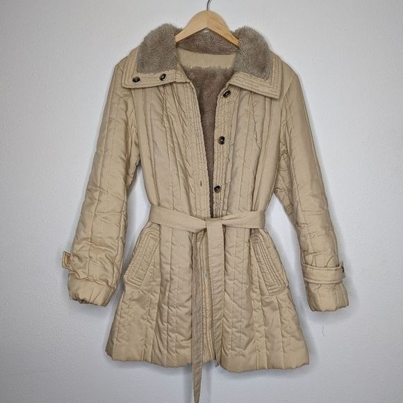 Vintage Channel Quilted Sherpa Lined Jacket Khaki Neutral - Picture 2 of 16